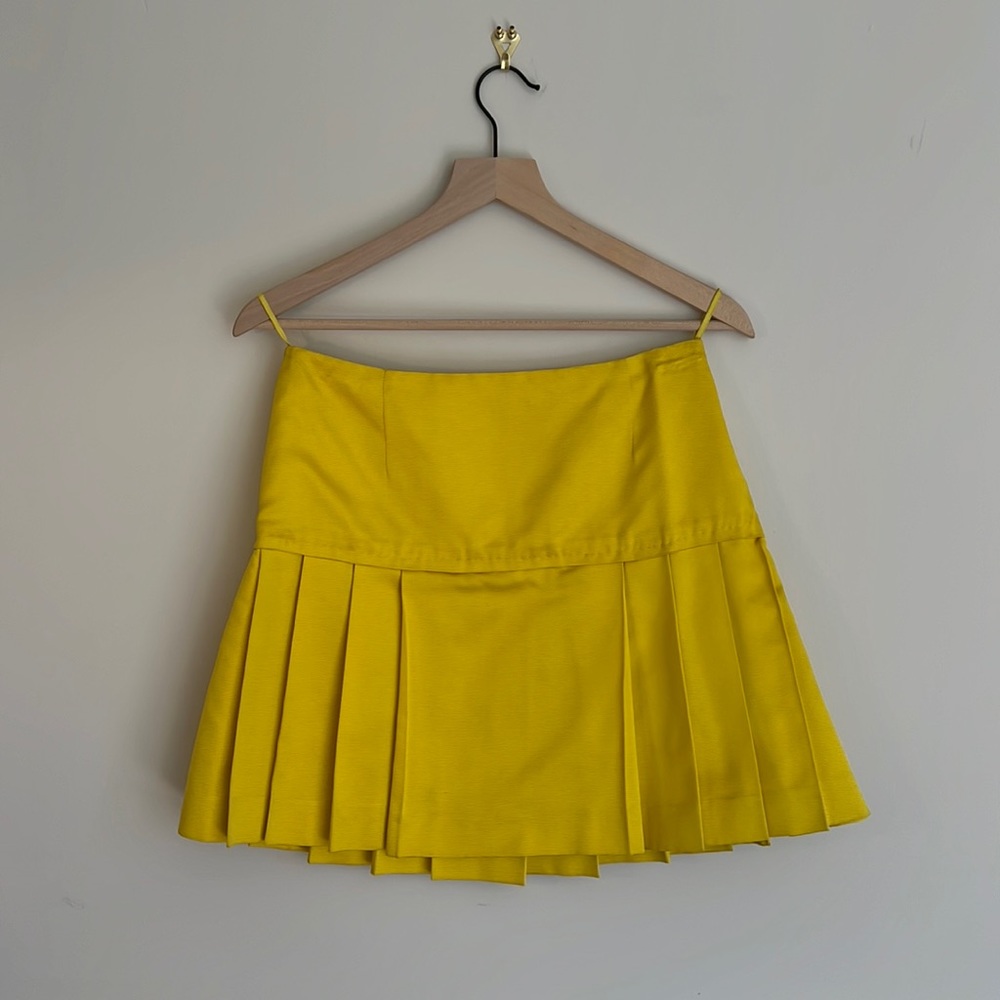 MiuMiu yellow silk pleated mini skirt